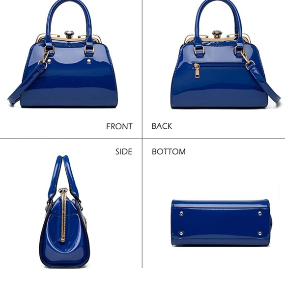 Leather handbag shiny patent leather shoulder bag - Picture 5 of 16